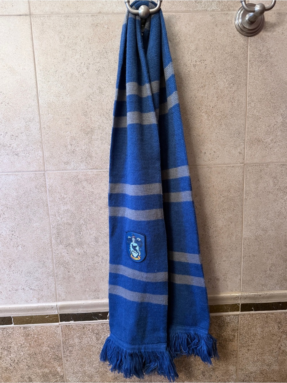 Warner Bros. Ravenclaw Blue and Gray Striped Kids Scarf with Crest Patch